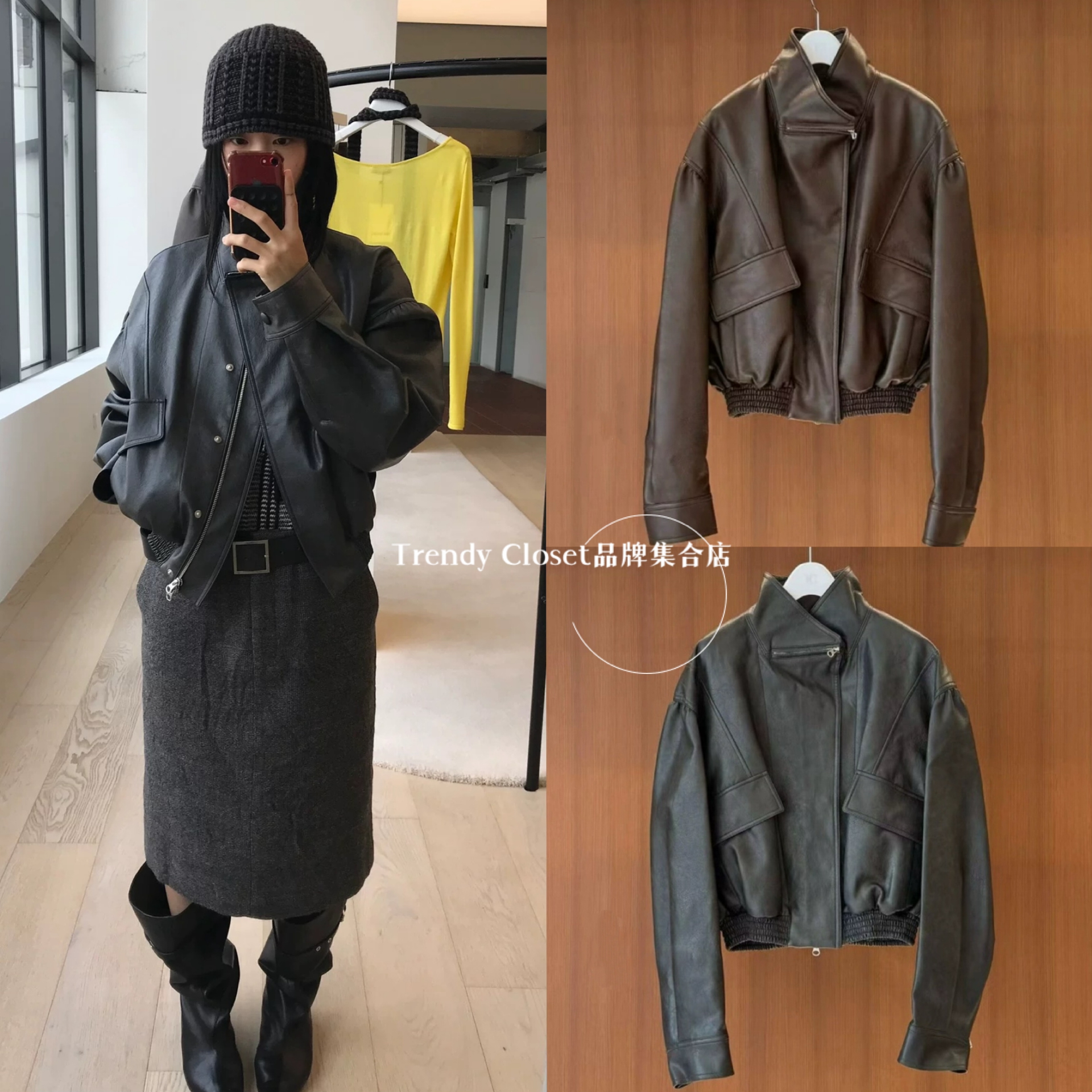 韩国直邮 LOW CLASSIC 25秋冬新款复古拉链机车风皮衣夹克外套女