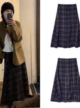 【现货】韩国viaplain 26早春新款 复古格子裙直筒宽松休闲半裙