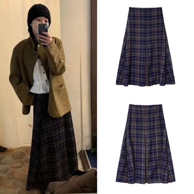【现货】韩国viaplain 26早春新款 复古格子裙直筒宽松休闲半裙
