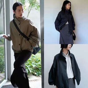 国内现货 monoha 25秋冬新款 纯色简约百搭立领纽扣设计感外套女