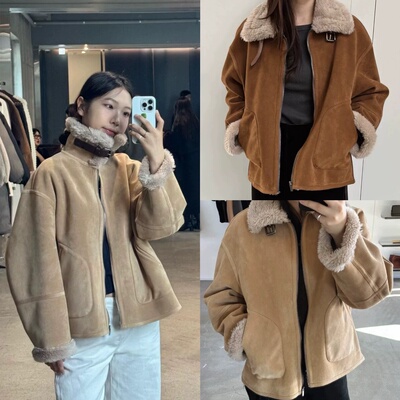 国内现货 facade pattern 25秋冬Lambs wool 毛领皮毛一体外套 女