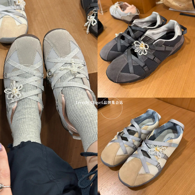 现货*rockfish 24秋冬新款 复古拼色绑带时尚休闲鞋 芭蕾风单鞋女