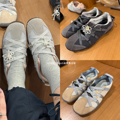 现货*rockfish 24秋冬新款 复古拼色绑带时尚休闲鞋 芭蕾风单鞋女