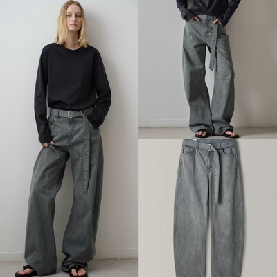 现货 Facade Pattern 26款复古水洗高腰可拆卸腰带弯刀阔腿休闲裤