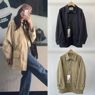 韩国现货 underson 24秋冬季新款 复古休闲收腰棉质夹克风衣外套
