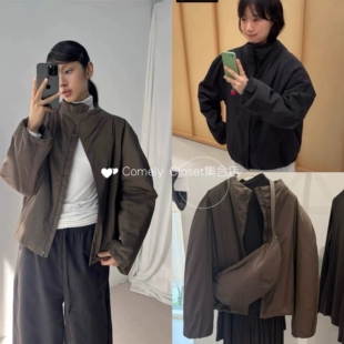 韩代现货 Amomento 25秋新 摸摸头百搭纯色保暖短款立领棉服外套