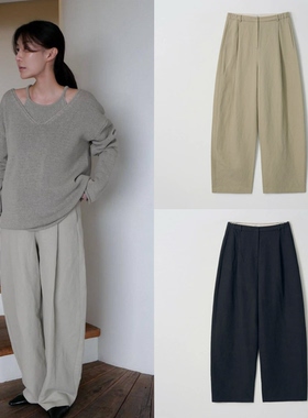 韩国在途 moia 26春夏新款 简约百搭宽松版型高腰褶皱长裤休闲裤