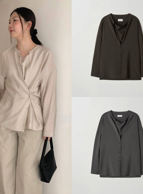 韩国买手店 moia 2026春夏新款 莫代尔丝绸混纺 双面垂褶衬衫女