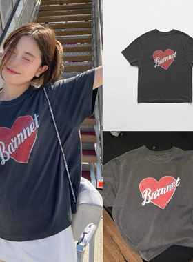 买手店 thebarnnet 25夏季新款 水洗做旧爱心印花宽松短袖T恤女