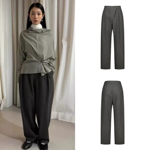 北京现货 amomento 25秋冬新款 羊毛褶皱直筒显瘦西裤休闲裤女