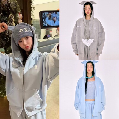 【现货】韩国yegg 道勋同款 设计感可爱翅膀刺绣连帽卫衣拉链套装