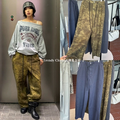 韩国采购 lowclassic 25新款 水洗棉迷彩抽绳阔腿裤直筒休闲长裤