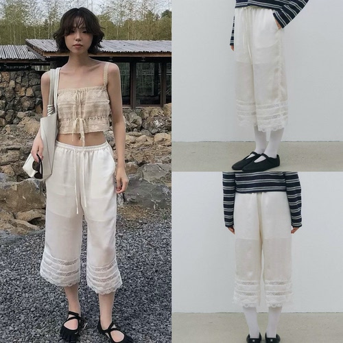 areyou seoul 韩国设计师品牌 26夏季新款 缎面质感蕾丝七分裤