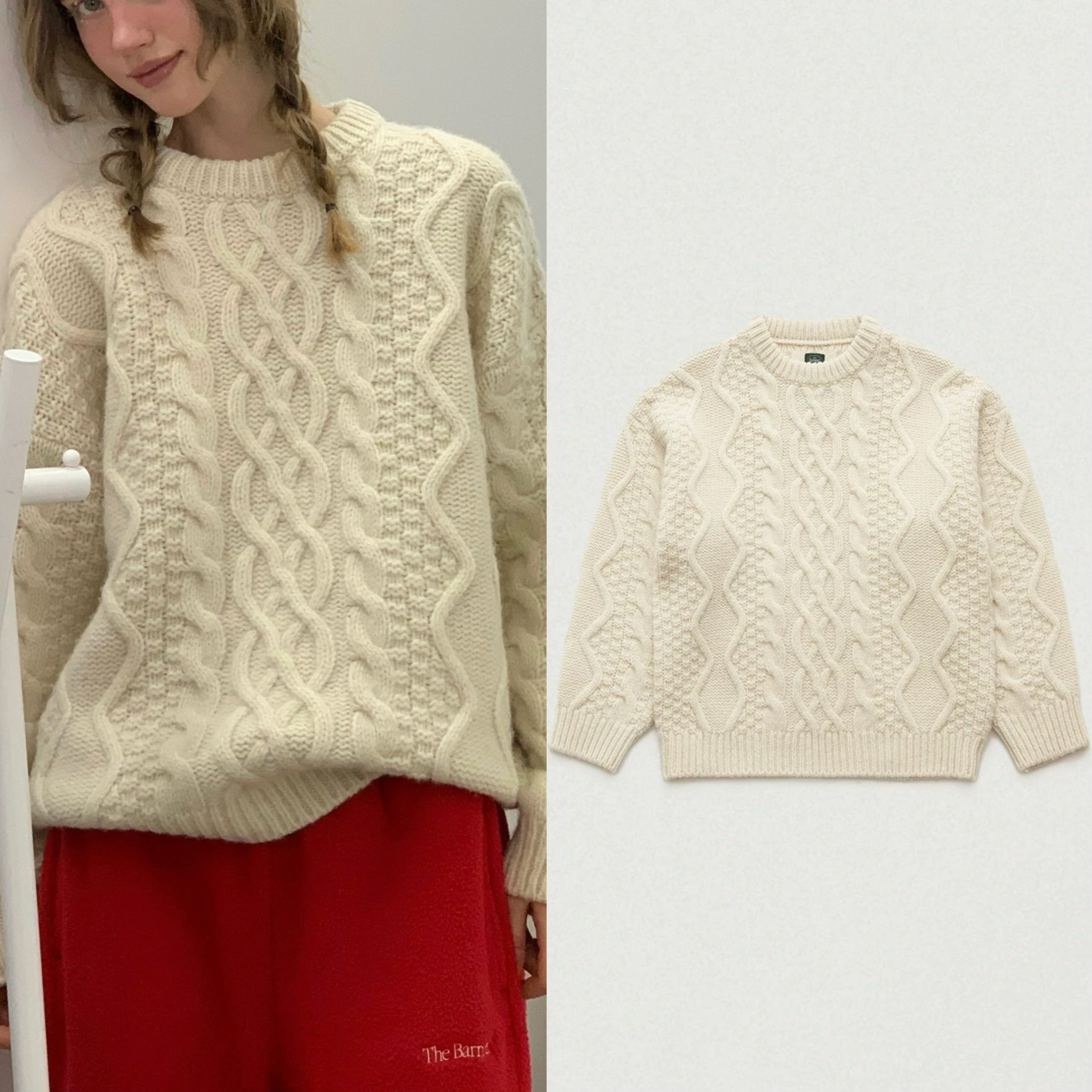 已定新品 thebarnnet 24新款 八奶羊毛麻花毛衣圆领套头针织衫女