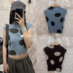 OPEN 法式 新款 复古针织背心罗纹波点上衣 26SS夏季 韩国代购