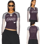 长袖 现货 T恤 26新款 辣妹足球宝贝条纹防晒打底衫 Jaded London