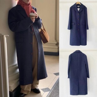 国内现货 LEROBE 25新款复古宽松版型翻领单排扣长款通勤毛呢外套