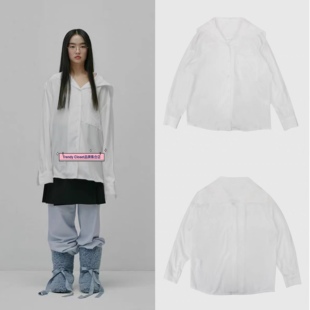 北京现货 freckle 2024春季新款 复古大翻领刺绣白色宽松衬衫上衣