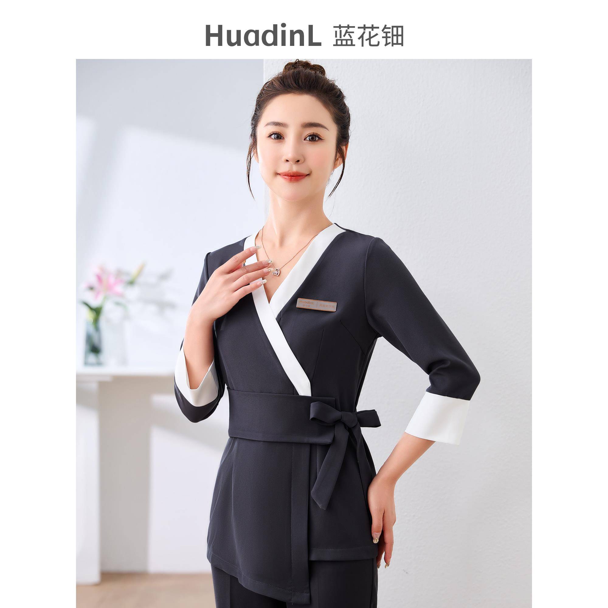 高端美容院工作服女春秋美容师工服长袖养生馆足浴SPA技师服套装