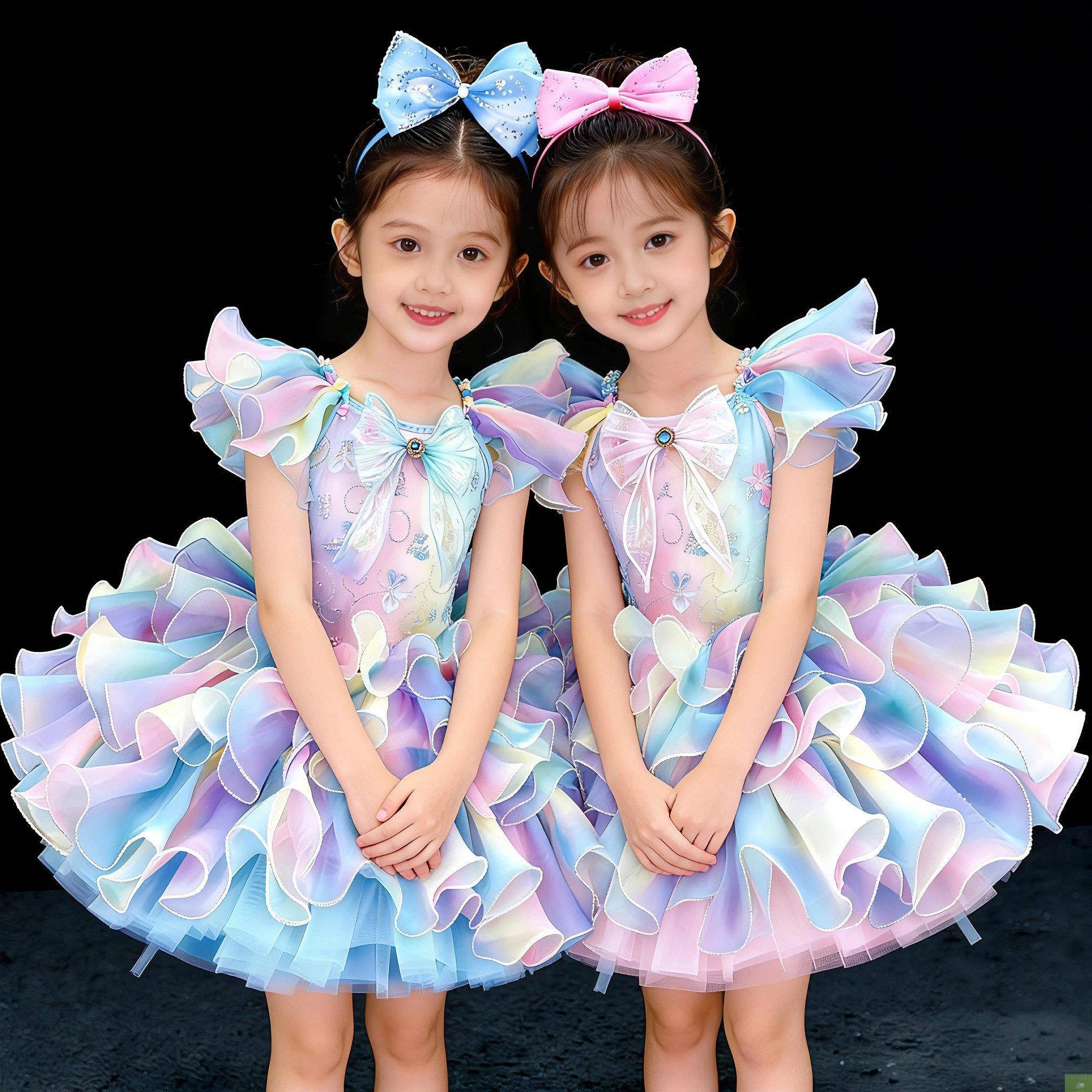 好开心呀演出服儿童舞蹈表演服幼儿园亮片公主蓬蓬纱裙可爱蛋糕裙