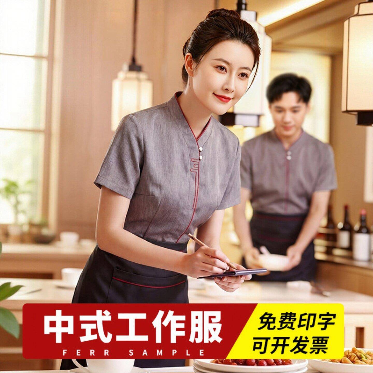 高端餐饮店服务员工作服夏季酒店中餐厅饭店火锅店前厅传菜工装