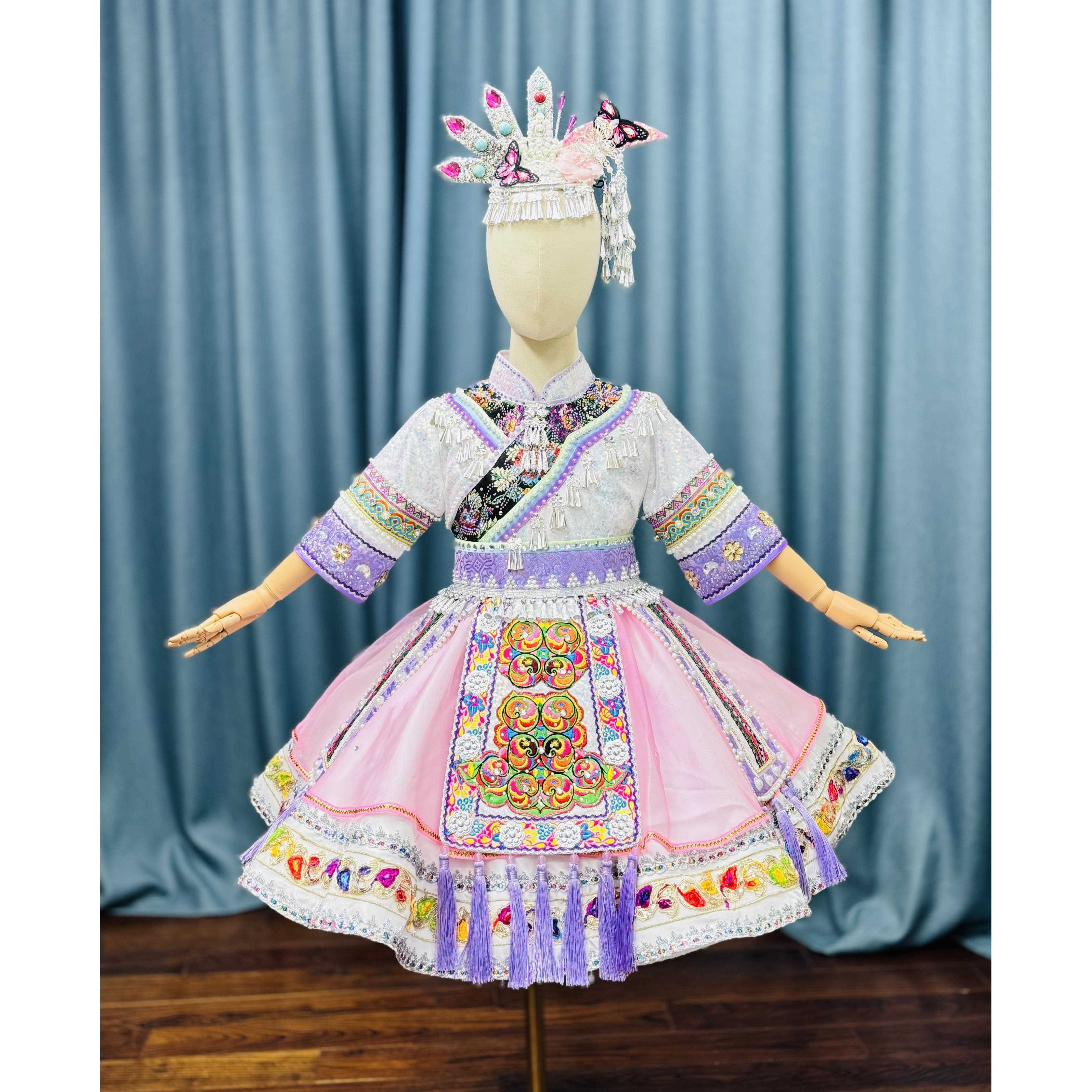 正品原创设计儿童演出服少数民族表演服卡莎莎苗族彝族摩梭族畲族