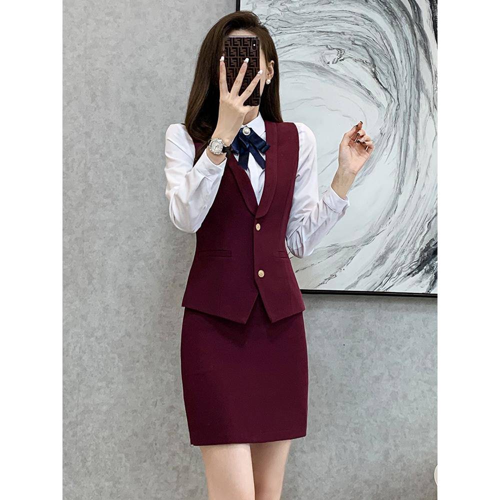 空姐制服职业套装西装马甲三件套新款时尚气质美容师售楼工作服女