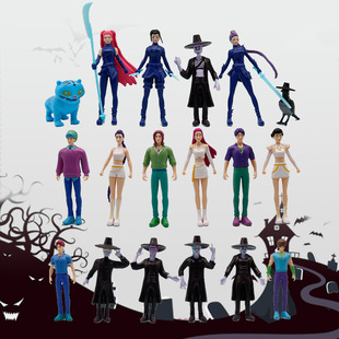 韩流巨星猎魔女团vs沙加男团手办模型卡通老虎乌鸦恶魔猎人摆件