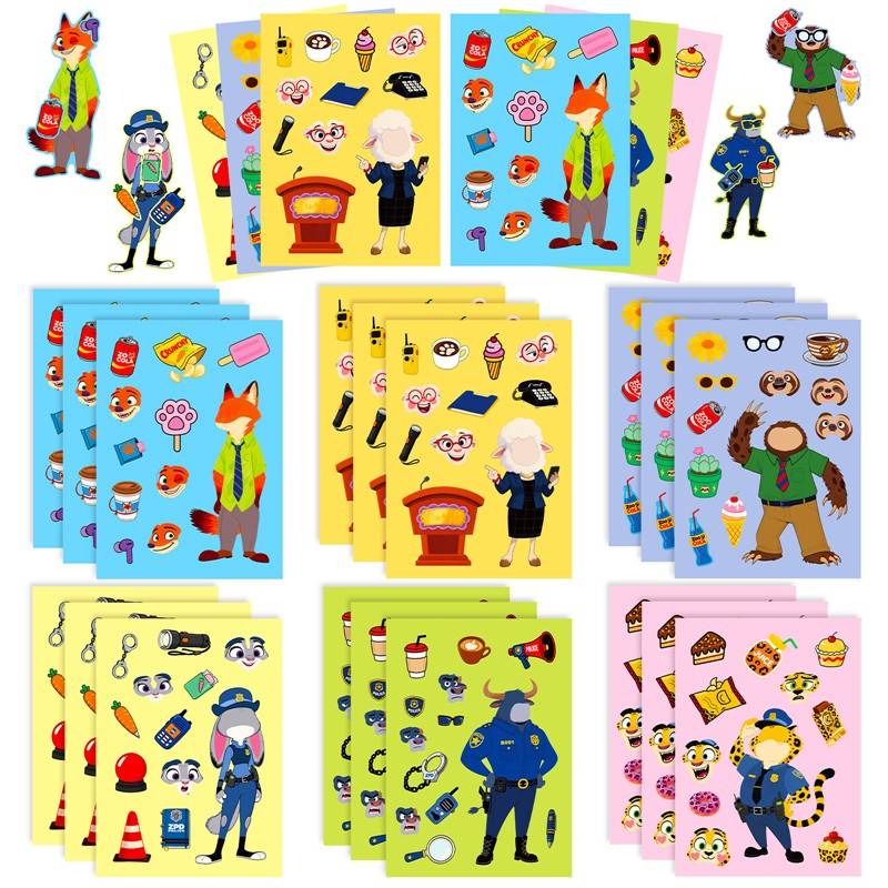 疯狂动物城第二季动漫周边贴纸朱迪尼克美食换装贴儿童手工玩具贴
