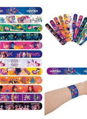 新款KPOP猎魔女团七彩啪啪圈儿童手环玩具saja boys手腕带拍拍圈