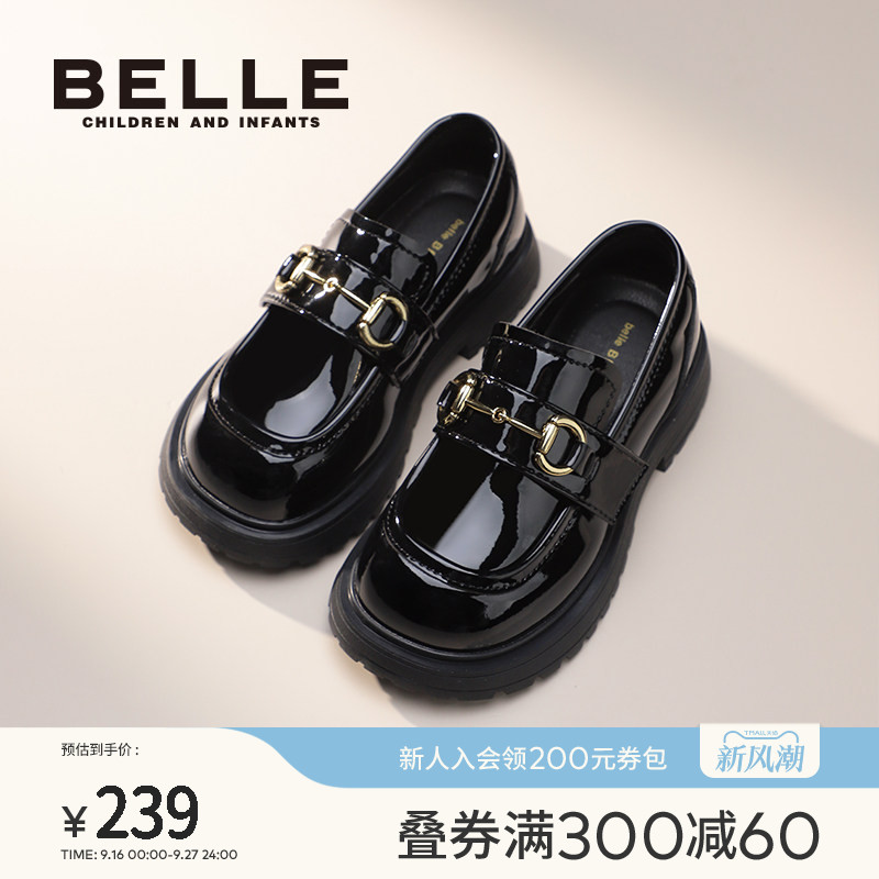 百丽童鞋秋季女童黑皮鞋图片