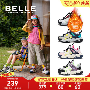 女童运动鞋 大童加绒鞋 秋冬新款 男童跑步鞋 儿童户外登山鞋 百丽童鞋