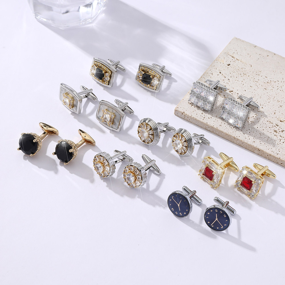 高端法式袖扣男士商务时尚锆石方形袖钉Cufflinks礼盒装