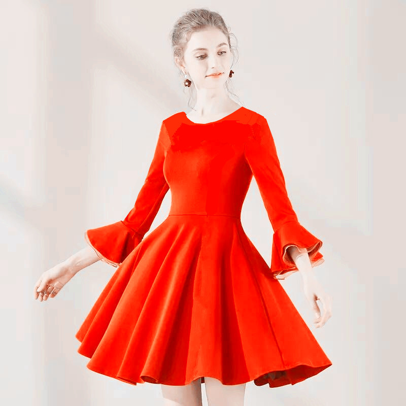 秋冬喇叭袖女拉丁连衣裙大摆显瘦演出服表演服舞蹈服装大码国标舞