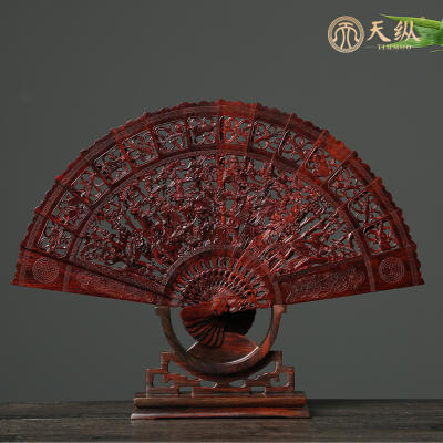 小叶紫檀手工雕【八仙过海】摆扇