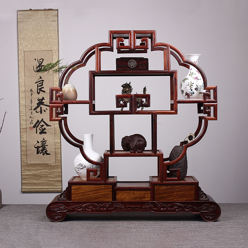 白酸枝嵌金丝楠木博古架实木中式茶具架置物架茶叶展示架多宝阁