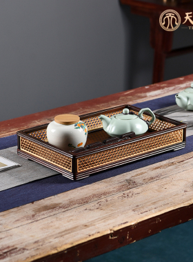红酸枝茶盘整块实木茶台简约家用客厅功夫茶具茶海托盘沥水套装