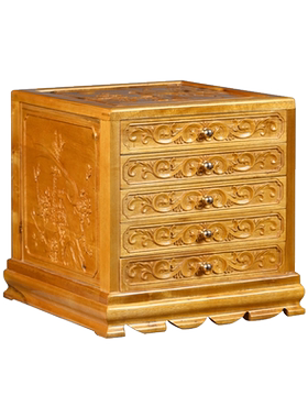 天纵小叶楠雕花五抽柜实木桌面茶叶收纳柜新中式精品客厅茶饼盒