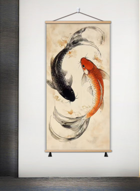 新中式太极鱼八卦鲤鱼装饰画