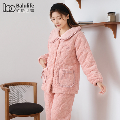 冬季加厚珊瑚绒夹棉女睡衣家居服