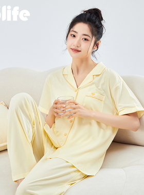 睡衣女夏款短袖长裤夏季新款细腻软天丝棉绸薄款女士家居服七分裤