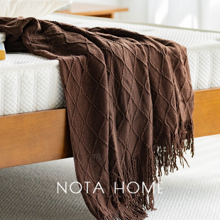 中古风空调毯棕色老钱风沙发毯毛绒针织毯露营盖毯民宿酒店床尾巾