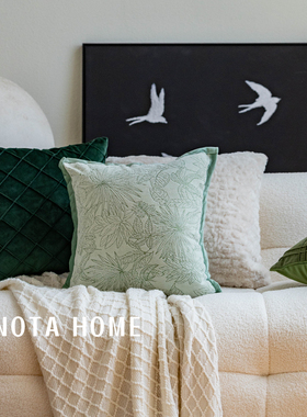 别墅软装抱枕绿色小清新靠垫客厅沙发样板间方形枕套女生可爱腰枕