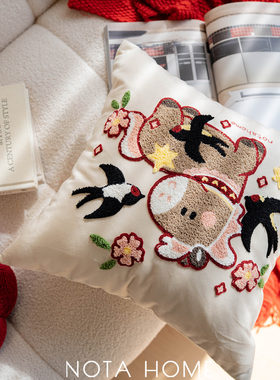 马年刺绣抱枕新年喜庆红色抱枕套新家客厅沙发软装靠垫车用腰靠枕