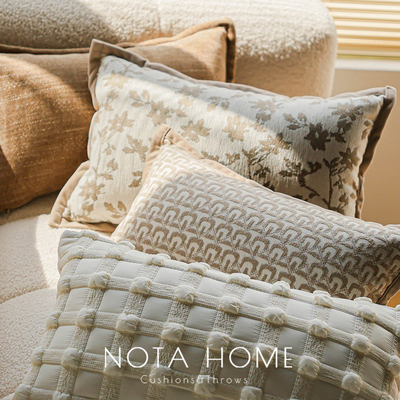 中古风抱枕套卡其色线刺绣腰枕