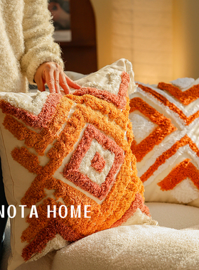 北欧簇绒抱枕客厅沙发靠垫车载方形靠枕办公室腰靠酒店样板间枕套