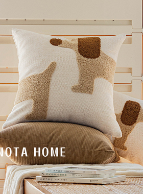 奶油风抱枕可爱狗狗靠枕卡其纯色枕套样板间软包方枕车用超软腰枕