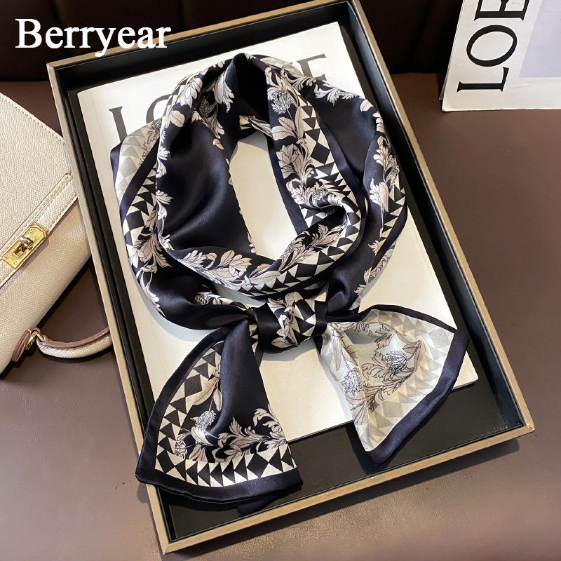 真丝丝巾小长条女春秋百搭高档黑色100%桑蚕丝围巾双面飘带小领巾