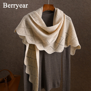 米色100%山羊绒围巾三角巾大披肩外搭女2025新款秋冬季高级感保暖
