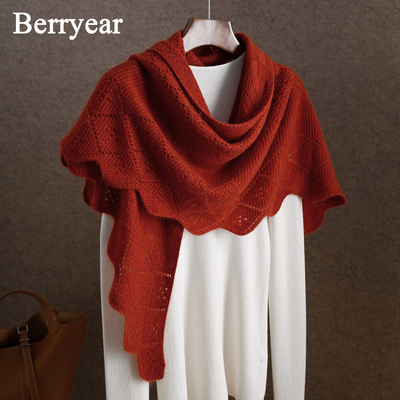橘红色山羊绒围巾外搭三角大披肩